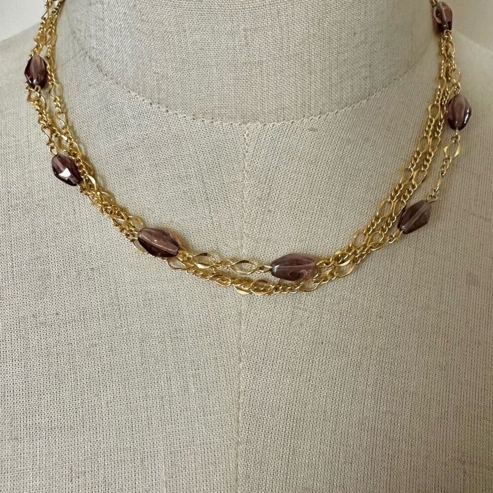 Vintage B.C. Lind 14K GE purple beaded triple  strand Necklace